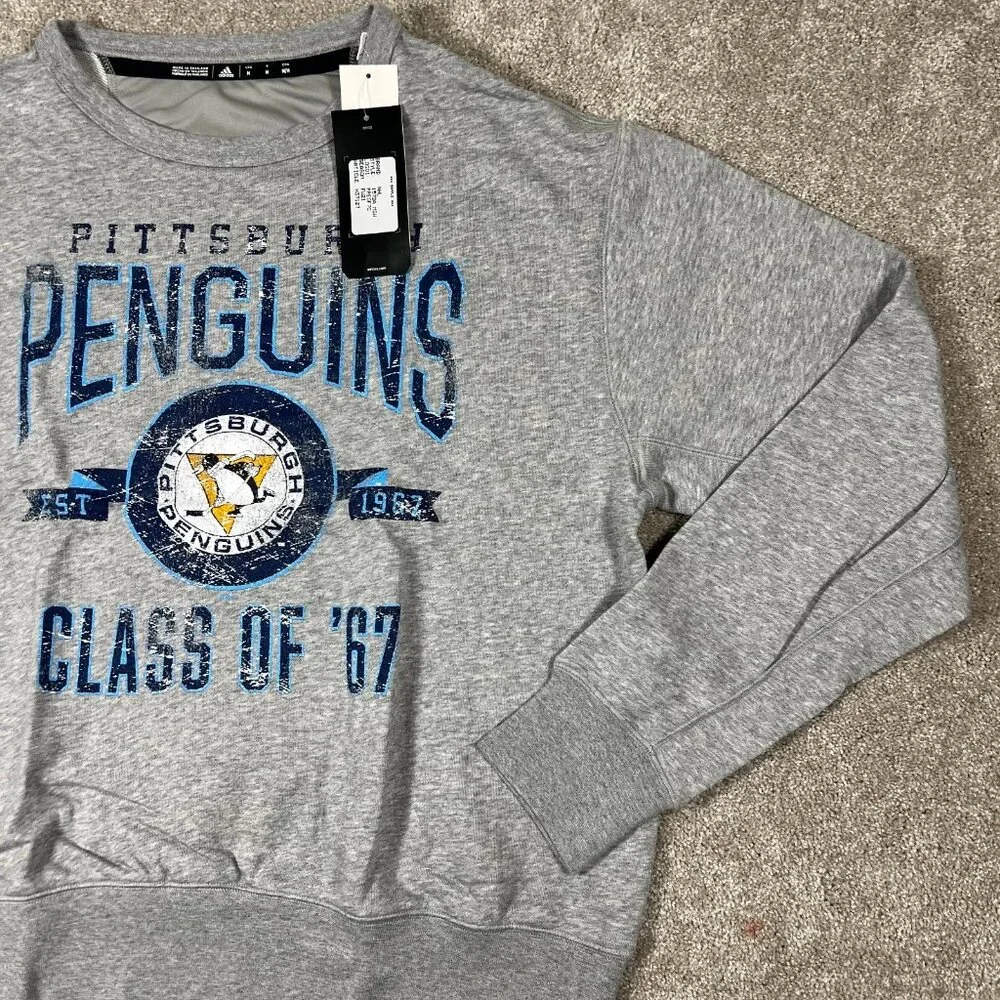Adidas Mens Medium Heather Gray Pittsburgh Penguins Alternate NHL Sweatshirt NWT